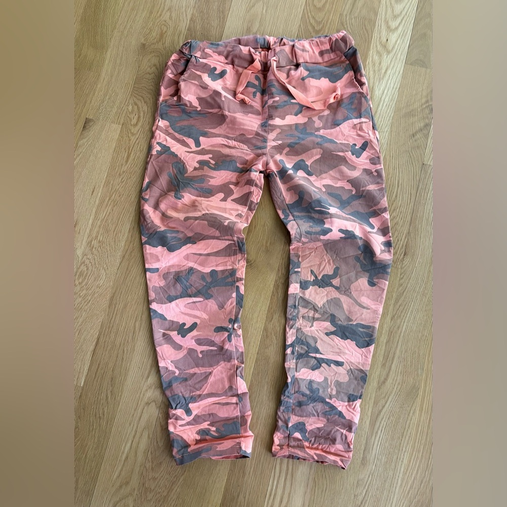 Orange Camo elastic waist pants